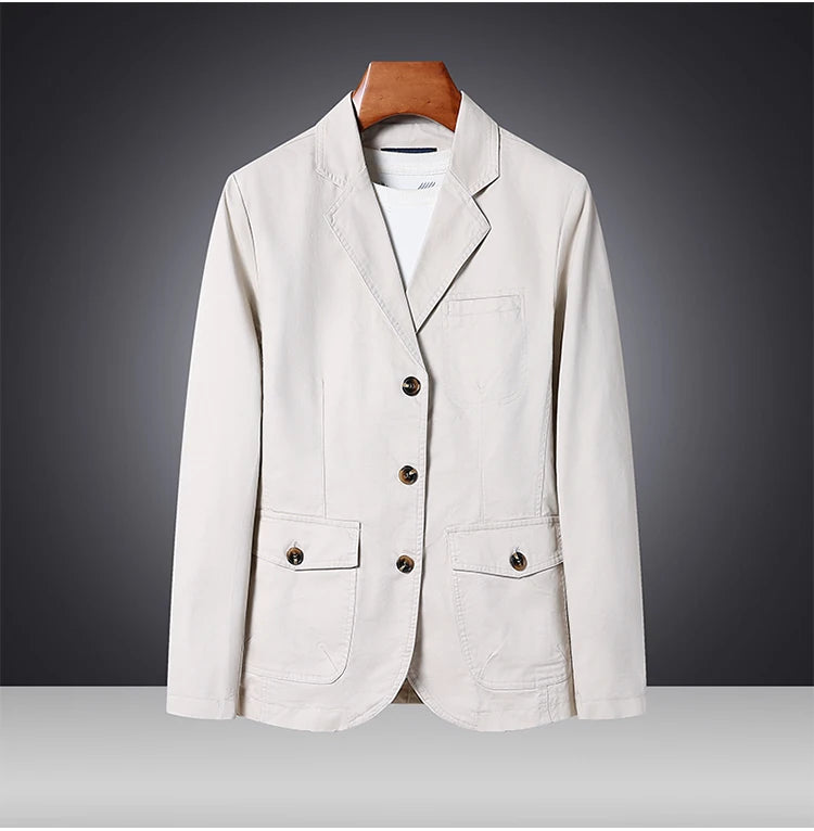 Riolio Men's Premium Suit Jacket Spring Autumn Casual Workwear Pure Cotton Jacket Men's Korean Version Slim Fit Loose Plus Size Suit