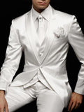 3 Piece White Wedding Suits Groom Tuxedo Peaked Lapel Custom Made Handsome Business Party Male Suit ( Jacket+Pants+Vest)