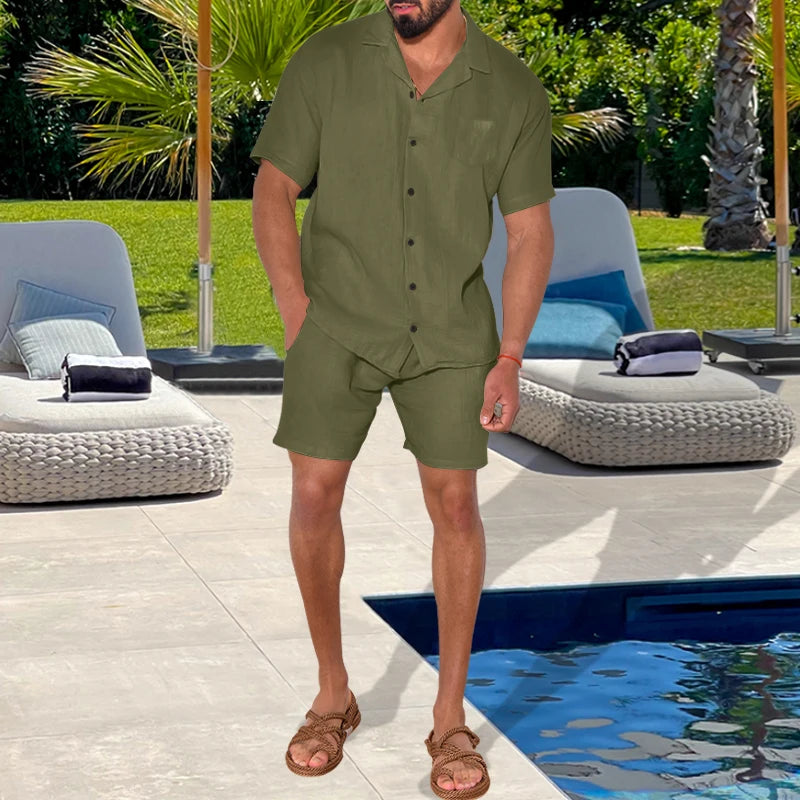Riolio Summer Casual Fashion Suit For Men Lightweight Comfortable Lapel Short-sleeved Shirt Shorts Two-piece Sets Men's Clothing