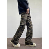 Riolio Jeans Men camouflage Cargo Pants Patchwork Multi Pockets Denim Hombre Fashion Casual Streetwear Trousers bell-bottoms