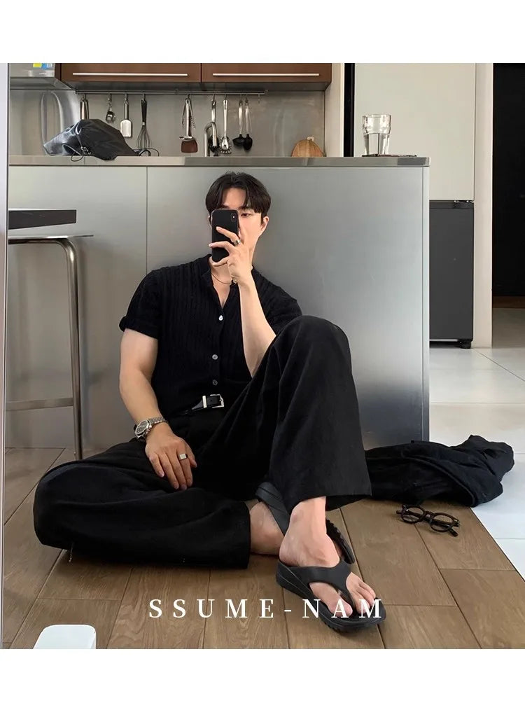 Riolio New Japanese Retro Men Casual Pants Luxury Draped Wide Leg Leisure Solid Color Straight Trousers High Quality Elegant Sweatpants