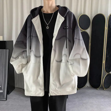 Riolio Gradient Men's Loose Korean Cardigan Sweatershirt Autumn Winter Fried Street Hooded Baseball Suit Coat Fashion Hoodie Men