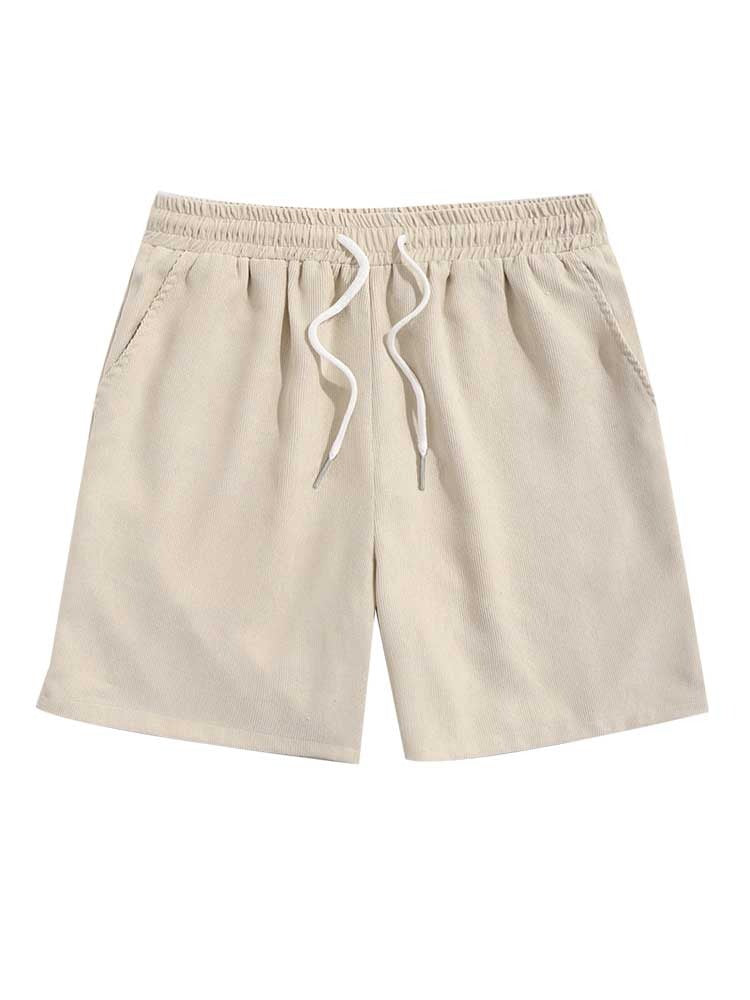Riolio Two Piece Outfits for Men Casual Basic Solid Corduroy Short Sleeves Button Up Shirt with Drawstring Shorts Set Z5092646