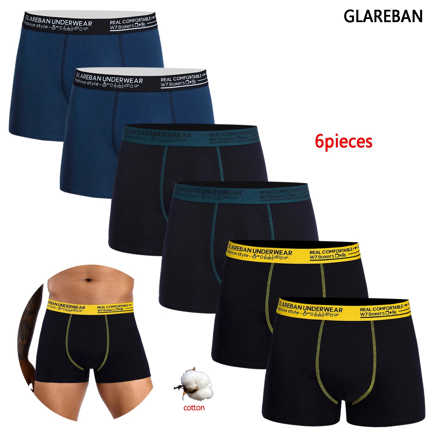 Riolio 6pcs pack Black Boxer Shorts Men Underwear Soft Breathable Male Underpants for Men Homme Boxershorts Slips Panties