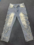 Riolio New Men Loose-fit Harajuku Fashion Jeans Male Retro Aesthetic Streetwear Denim Pants Graphic Embroidered Wide Leg Denim Trousers