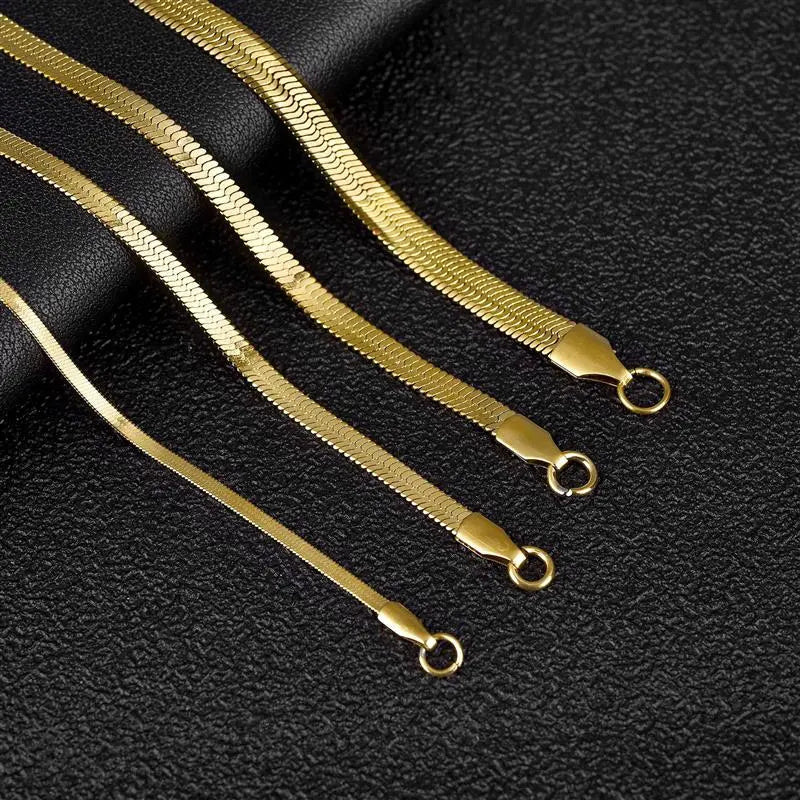 Riolio Classic Stainless Steel Flat Chain Necklace Herringbone Snake Chain For Men Women Chokers Clavicle Necklace Jewelry Gift