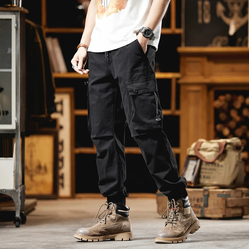 Riolio Joggers Cargo Pants Men Casual Multi Pocket Male Trousers Sweatpants Streetwear Techwear Tactical Track Black Pants Men