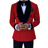 Riolio Luxury Red Glitter Suits Men Groom Wedding Tuxedo Double Breasted Blazer Formal Evening Party Prom Dress 2 Pieces Set