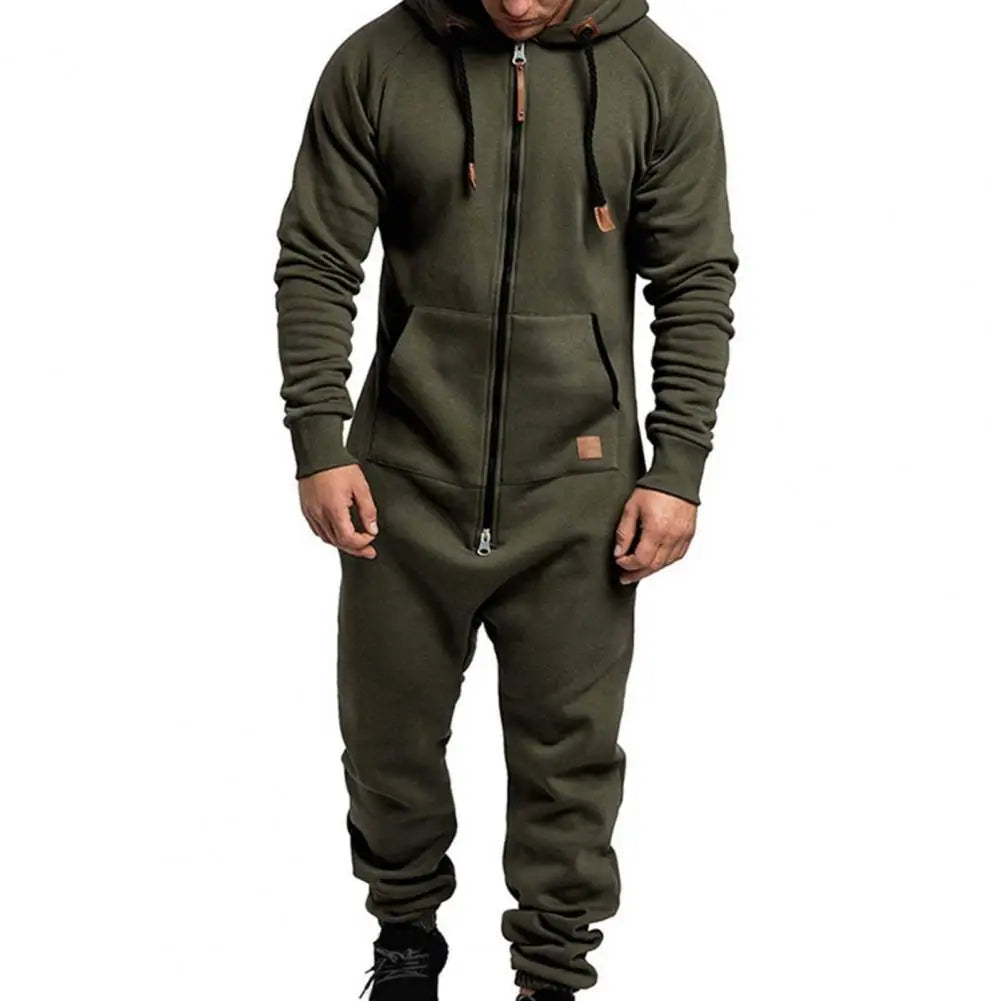 Riolio Mens Onesie Jumpsuit Pajamas Long Sleeve Sweatpants Pure Color Splicing Autumn Winter Casual Hoodie Male Zipper Jumpsuit