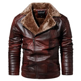 Riolio Male Outerwear Bomber Leather Jacket High-end Men's Fleece Warm Motorcycle Suit Collar Jackets Moto Biker PU Baseball Jackets