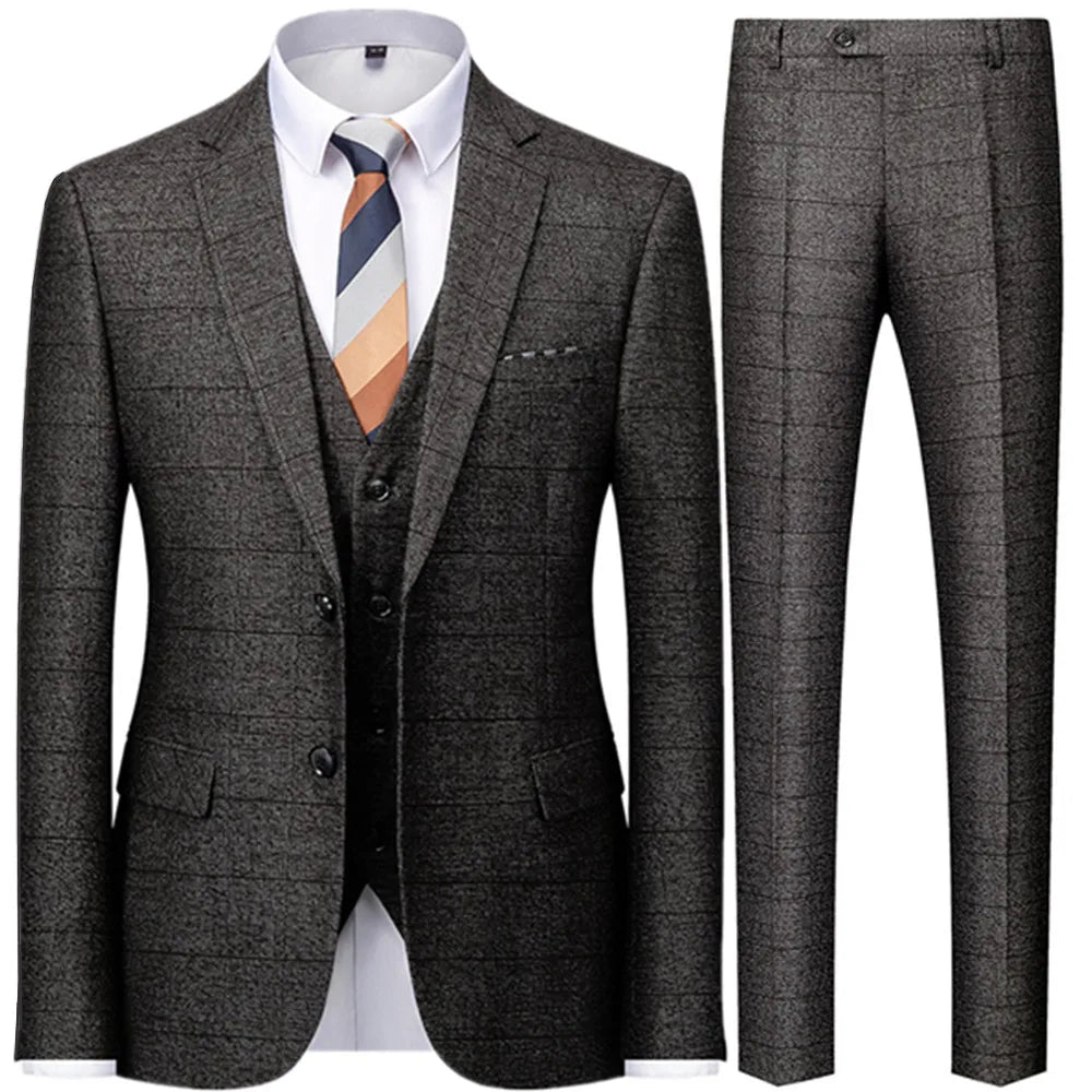 Riolio Blazers Jacket Pants Vest / Fashion New Men's Casual Boutique Business British Plaid Striped Suit Coat Trousers Waistcoat