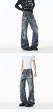 Riolio Jean Men Unique Design Graffiti Street Style Drag Jeans Urban Trendy Fashion Distressed Long Fit Casual Denim Pants Edgy Hip Hop