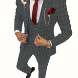 Riolio Mens Suit Plaid Tuxedos Business Suits Slim Fit Double Breasted