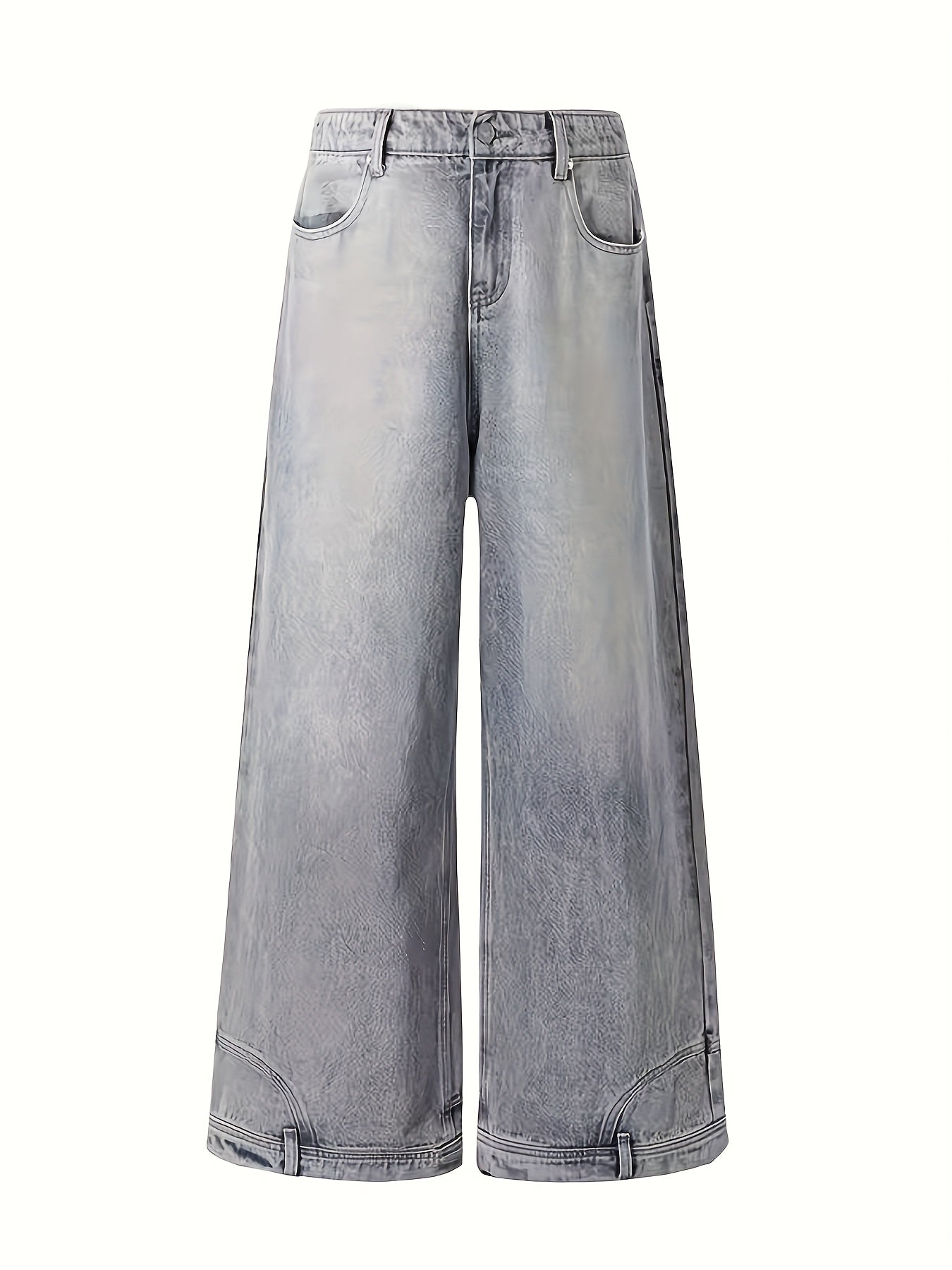 Riolio Reverse Pocket Design High Street Jeans, Men'S And Women'S Versatile Washed Wide Leg Retro Pants Suitable For All Seasons Casual