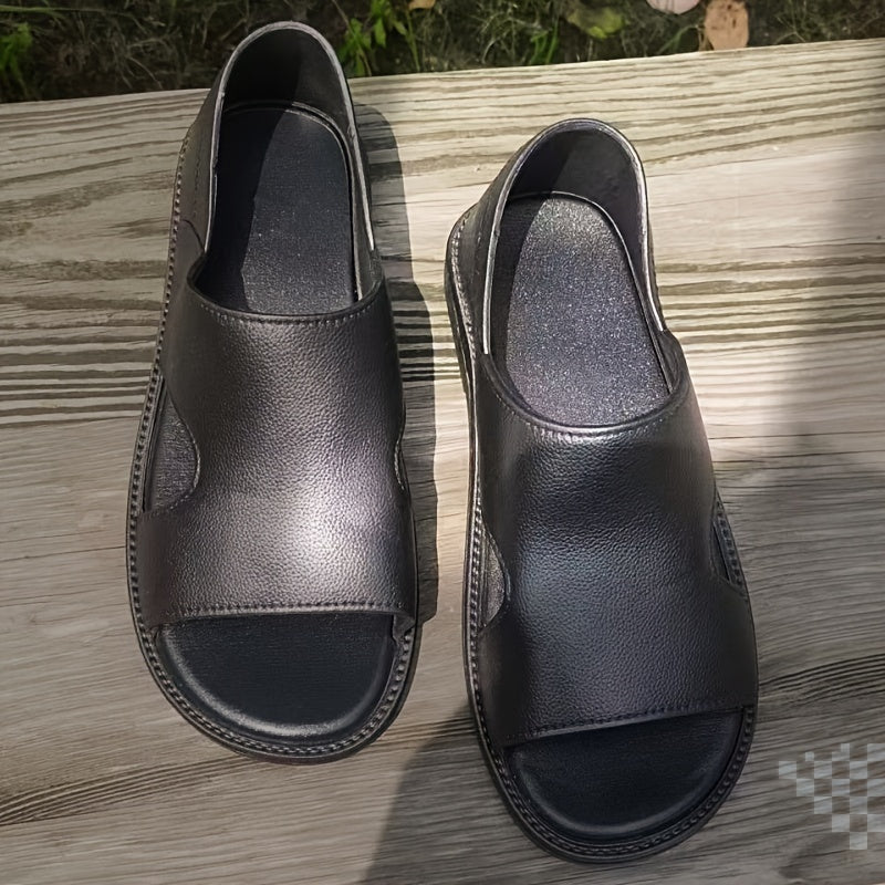 Riolio Men's Solid Color Open Toe Breathable Sandals, Comfy Non Slip Casual Durable Beach Water Shoes, Men's Footwear
