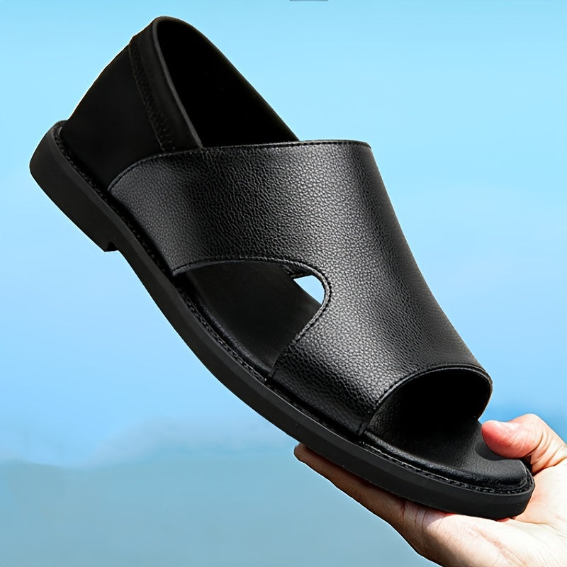 Riolio Men's Solid Color Open Toe Breathable Sandals, Comfy Non Slip Casual Durable Beach Water Shoes, Men's Footwear