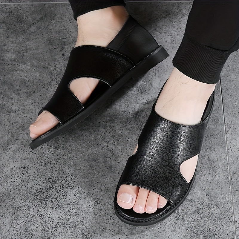 Riolio Men's Solid Color Open Toe Breathable Sandals, Comfy Non Slip Casual Durable Beach Water Shoes, Men's Footwear