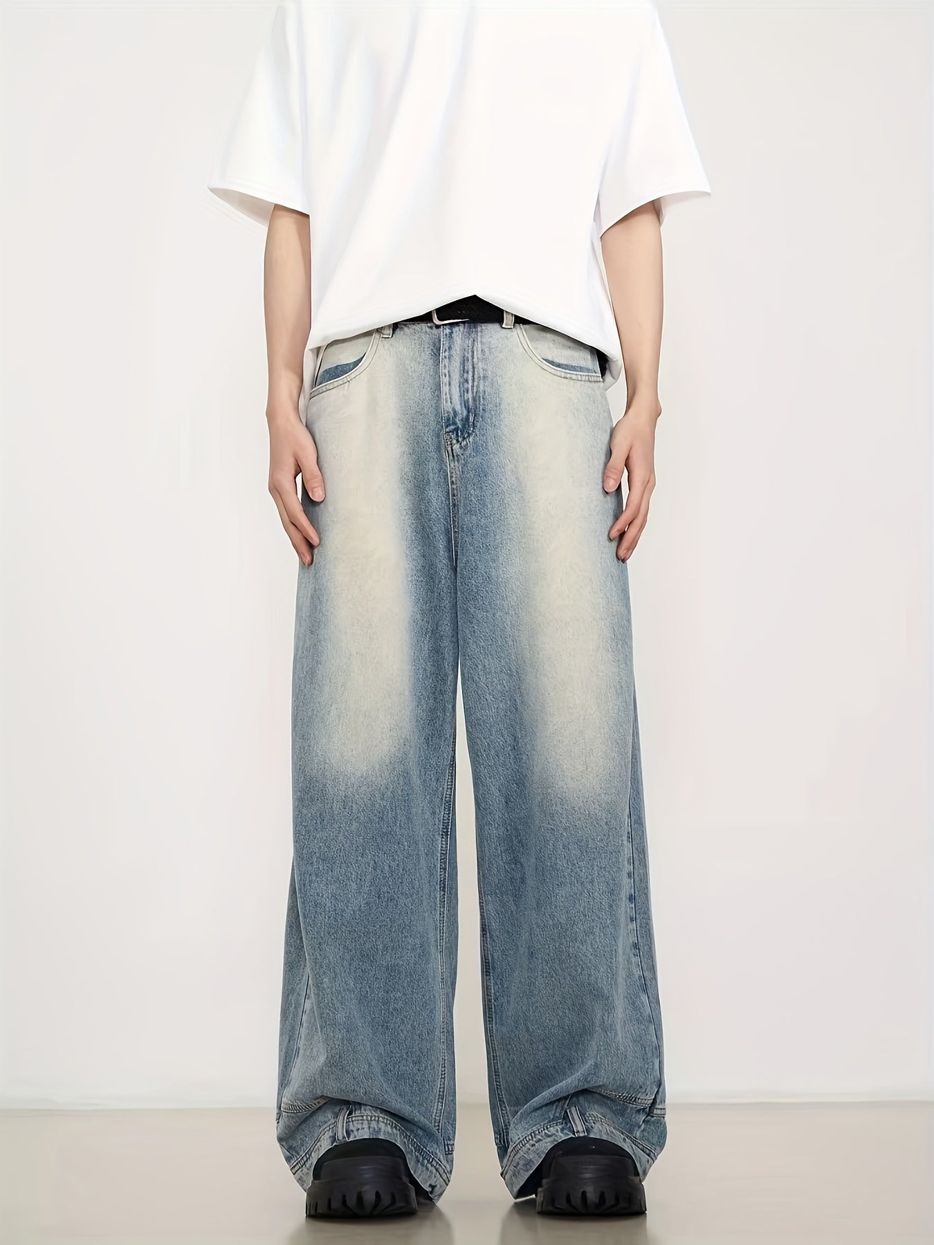 Riolio Reverse Pocket Design High Street Jeans, Men'S And Women'S Versatile Washed Wide Leg Retro Pants Suitable For All Seasons Casual