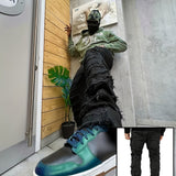 Riolio Men's Y2K Stacked Straight Leg Jeans - Distressed Ripped Details, Loose Fit Hip Hop Streetwear Denim Pants, Solid Color All-Season Casual Outfits, Streetstyle Clothing, Layered Denim Look, Durable Denim Fabric