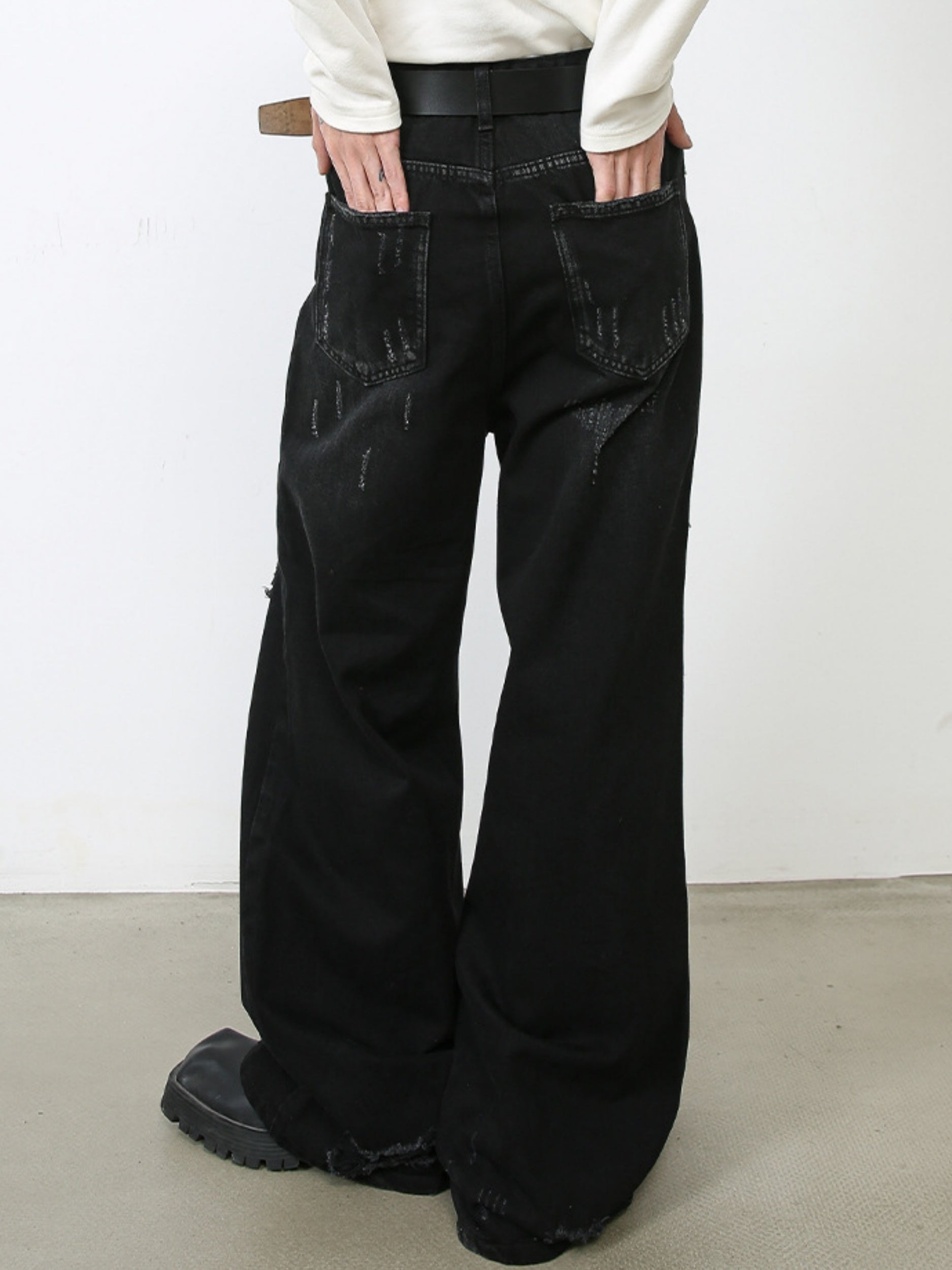 Riolio Men's Black Ripped Jeans - Distressed Denim, Loose Fit, Cotton Blend, Casual Streetwear for Skateboarding & Parties