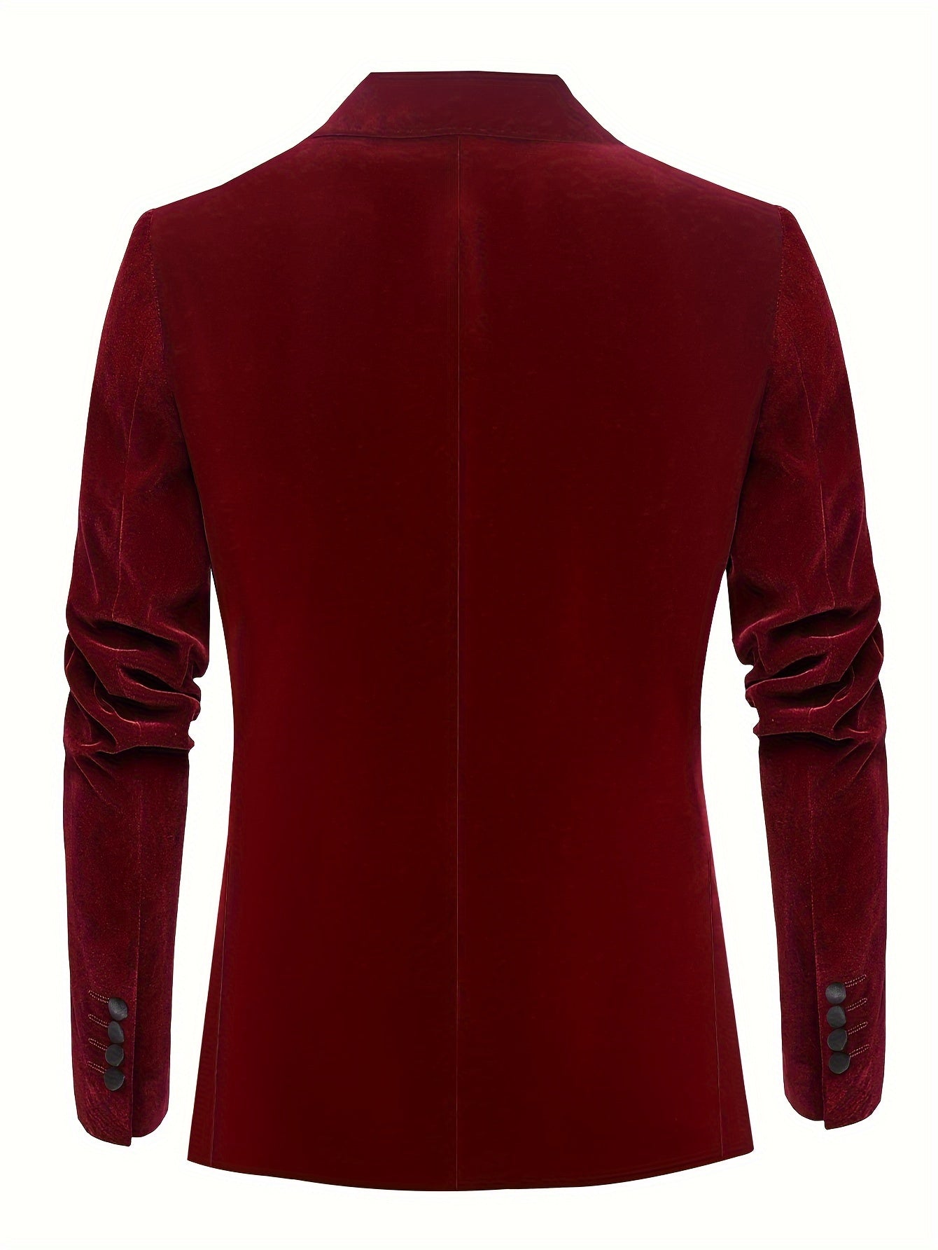 Riolio Men'S Elegant Red Velvet Blazer, Casual Style Double-Breasted Suit Jacket, Polyester 100%, Skinny Fit, Solid Color, All-Season, with Lapel Collar and Button Details