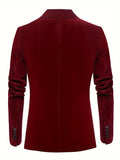 Riolio Men'S Elegant Red Velvet Blazer, Casual Style Double-Breasted Suit Jacket, Polyester 100%, Skinny Fit, Solid Color, All-Season, with Lapel Collar and Button Details