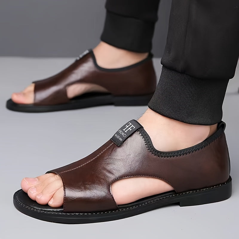 Riolio Men's Casual Slip-On Sandals - Black Open Toe Shoes with Rubber Sole, Comfortable for Spring/Summer Outdoor Wear, Strappy Sandals