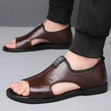 Riolio Men's Casual Slip-On Sandals - Black Open Toe Shoes with Rubber Sole, Comfortable for Spring/Summer Outdoor Wear, Strappy Sandals