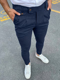 Riolio Slim Fit Elegant Slacks, Men's Casual Vintage Style Slightly Stretch Dress Pants