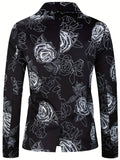 Riolio Allover Print One Button Blazer, Men's Casual Music Note Pattern Flap Pocket Lapel Sports Coat For Spring Fall Business