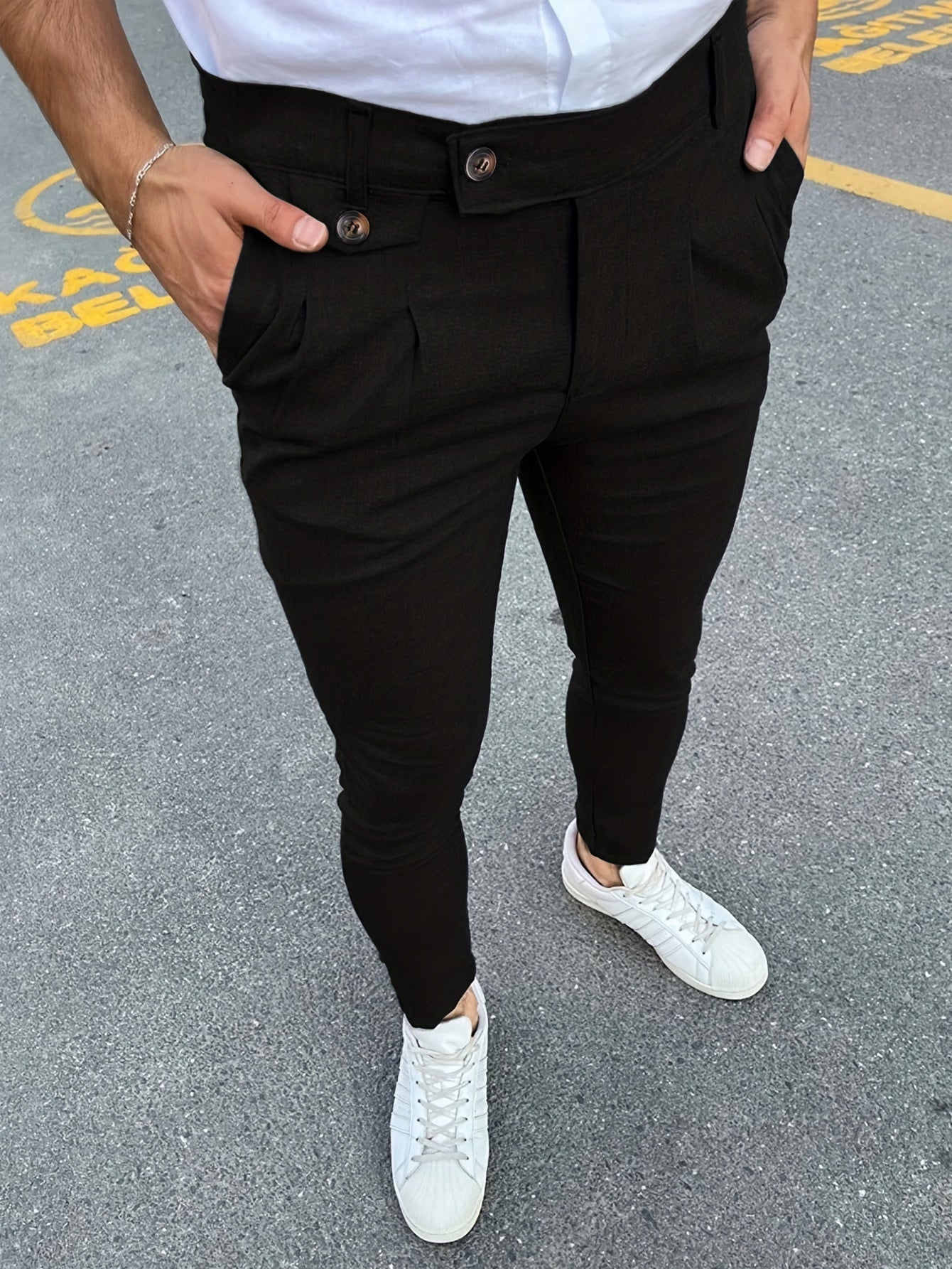 Riolio Slim Fit Elegant Slacks, Men's Casual Vintage Style Slightly Stretch Dress Pants