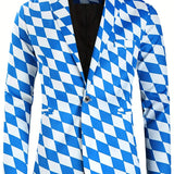 Riolio Allover Print One Button Blazer, Men's Casual Music Note Pattern Flap Pocket Lapel Sports Coat For Spring Fall Business