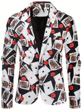 Riolio Allover Print One Button Blazer, Men's Casual Music Note Pattern Flap Pocket Lapel Sports Coat For Spring Fall Business