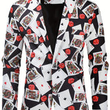 Riolio Allover Print One Button Blazer, Men's Casual Music Note Pattern Flap Pocket Lapel Sports Coat For Spring Fall Business