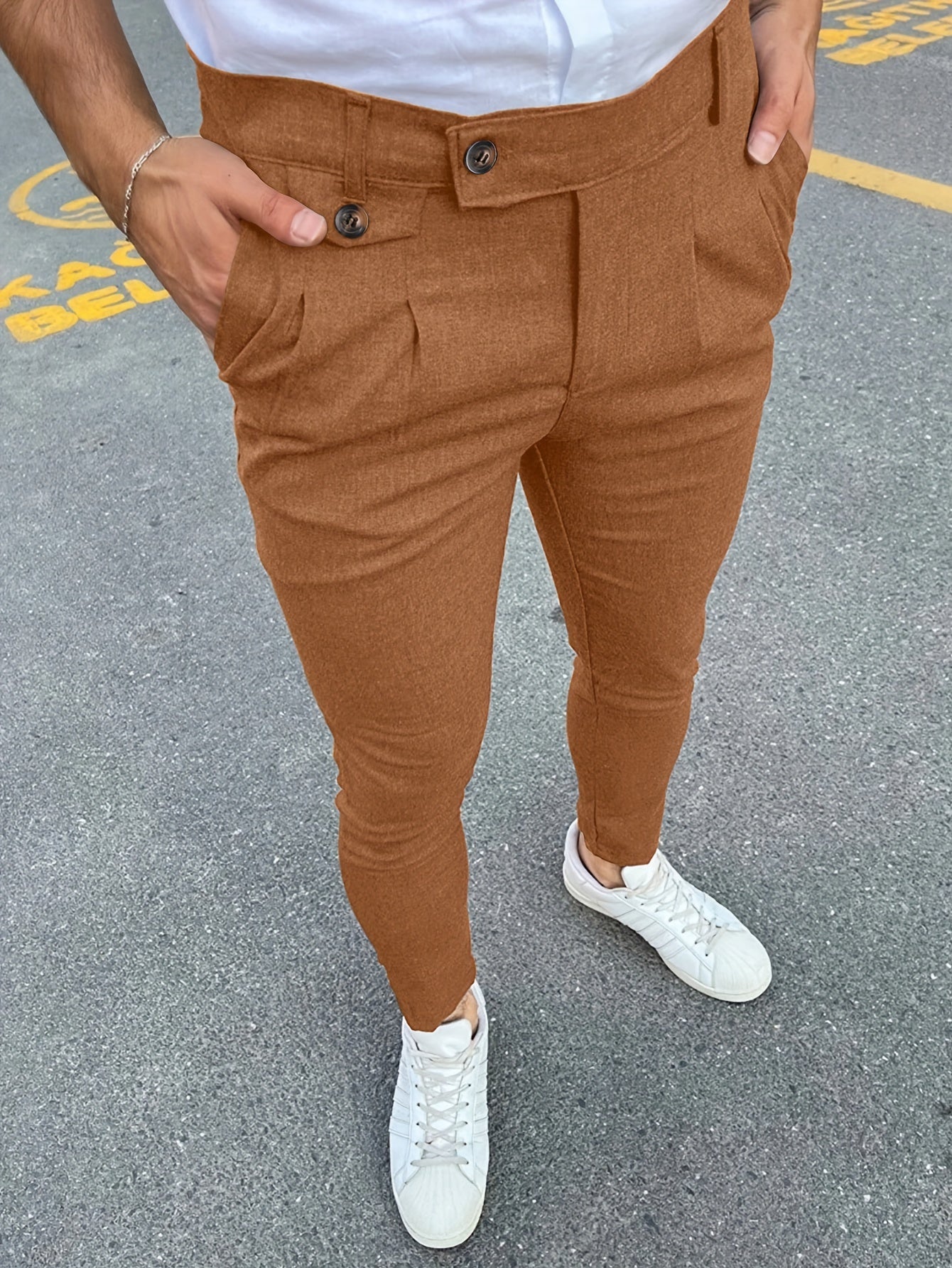 Riolio Slim Fit Elegant Slacks, Men's Casual Vintage Style Slightly Stretch Dress Pants