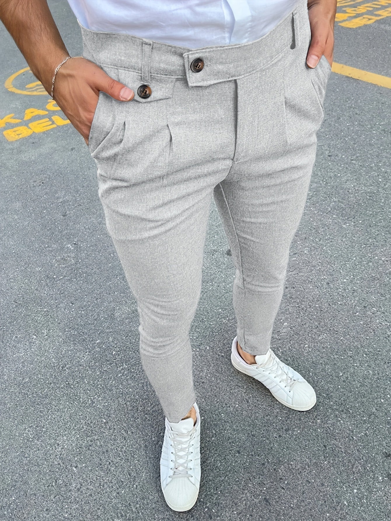 Riolio Slim Fit Elegant Slacks, Men's Casual Vintage Style Slightly Stretch Dress Pants