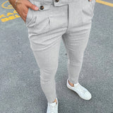 Riolio Slim Fit Elegant Slacks, Men's Casual Vintage Style Slightly Stretch Dress Pants