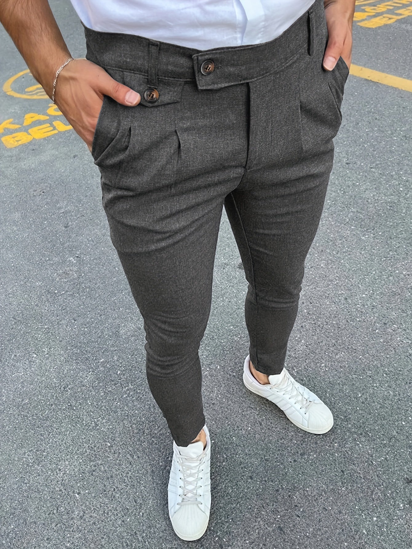 Riolio Slim Fit Elegant Slacks, Men's Casual Vintage Style Slightly Stretch Dress Pants