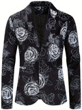 Riolio Allover Print One Button Blazer, Men's Casual Music Note Pattern Flap Pocket Lapel Sports Coat For Spring Fall Business