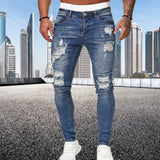 Riolio Fashion Street Style Ripped Skinny Jeans Men Vintage wash Solid Denim Trouser Mens Casual Slim fit pencil denim Pants hot sale