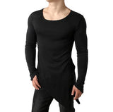 Men asymmetrical design punk hip hop long sleeve t shirt side split long tee shirts mens casual vintage streetwear gothic tops
