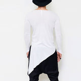 Men asymmetrical design punk hip hop long sleeve t shirt side split long tee shirts mens casual vintage streetwear gothic tops