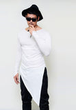 Men asymmetrical design punk hip hop long sleeve t shirt side split long tee shirts mens casual vintage streetwear gothic tops