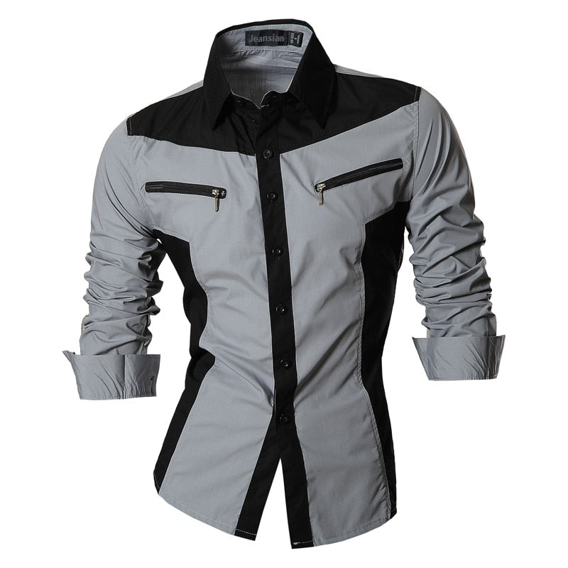 Riolio Spring Autumn Features Shirts Men Casual Shirt Long Sleeve Male Shirts Zipper Decoration (No Pockets)