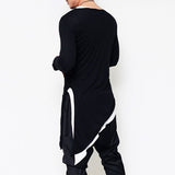 Men asymmetrical design punk hip hop long sleeve t shirt side split long tee shirts mens casual vintage streetwear gothic tops