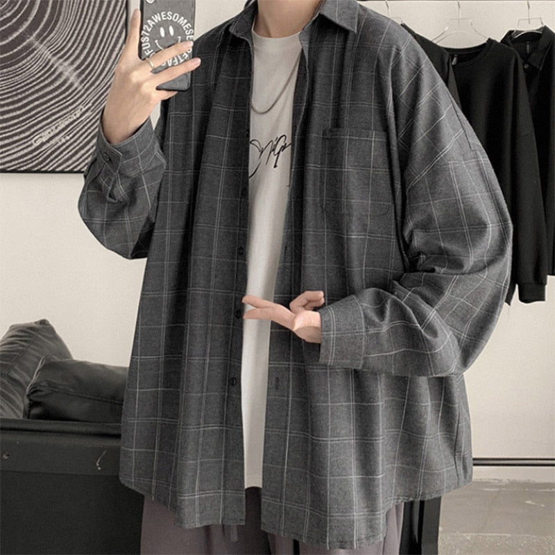 Riolio Plaid Shirt Men's fashion brand ins casual versatile shirt Korean fashion coat handsome clothes
