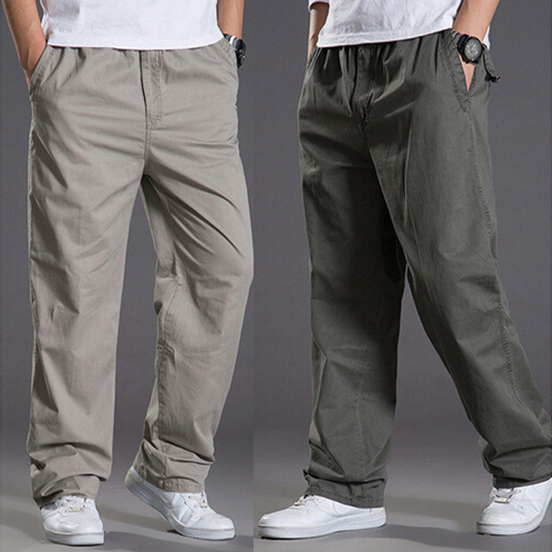 Riolio Mens casual Cargo Cotton pants men pocket loose Straight Pants Elastic Work Trousers Brand Fit Joggers Male Super Large Size 6XL