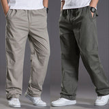 Riolio Mens casual Cargo Cotton pants men pocket loose Straight Pants Elastic Work Trousers Brand Fit Joggers Male Super Large Size 6XL