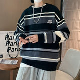 Riolio Literature and Art Men's Loose Stripe Round Neck Knitwear Men's Autumn Oversize Lazy Sweater men coat winter clothes sweter