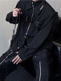 Riolio Techwear Shirts Men Darkwear Hip Hop Blouses Punk Black Long Sleeve Button Up Male Zipper Harajuku Japanese Streetwear